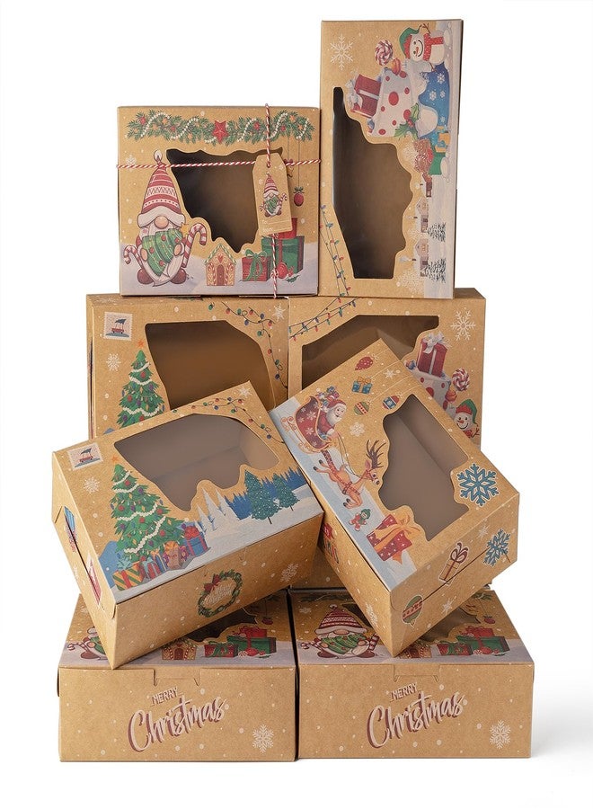 Famgee 12 Pack Christmas Cookie Boxes with Window Lid Bakery Treat Boxes Baking Kraft Goodies Donut Boxes for Gift Giving Pastry Packaging Xmas Party Cupcakes Dessert Containers 8.6 x 5.9 x 2.8 Inch - Image 1